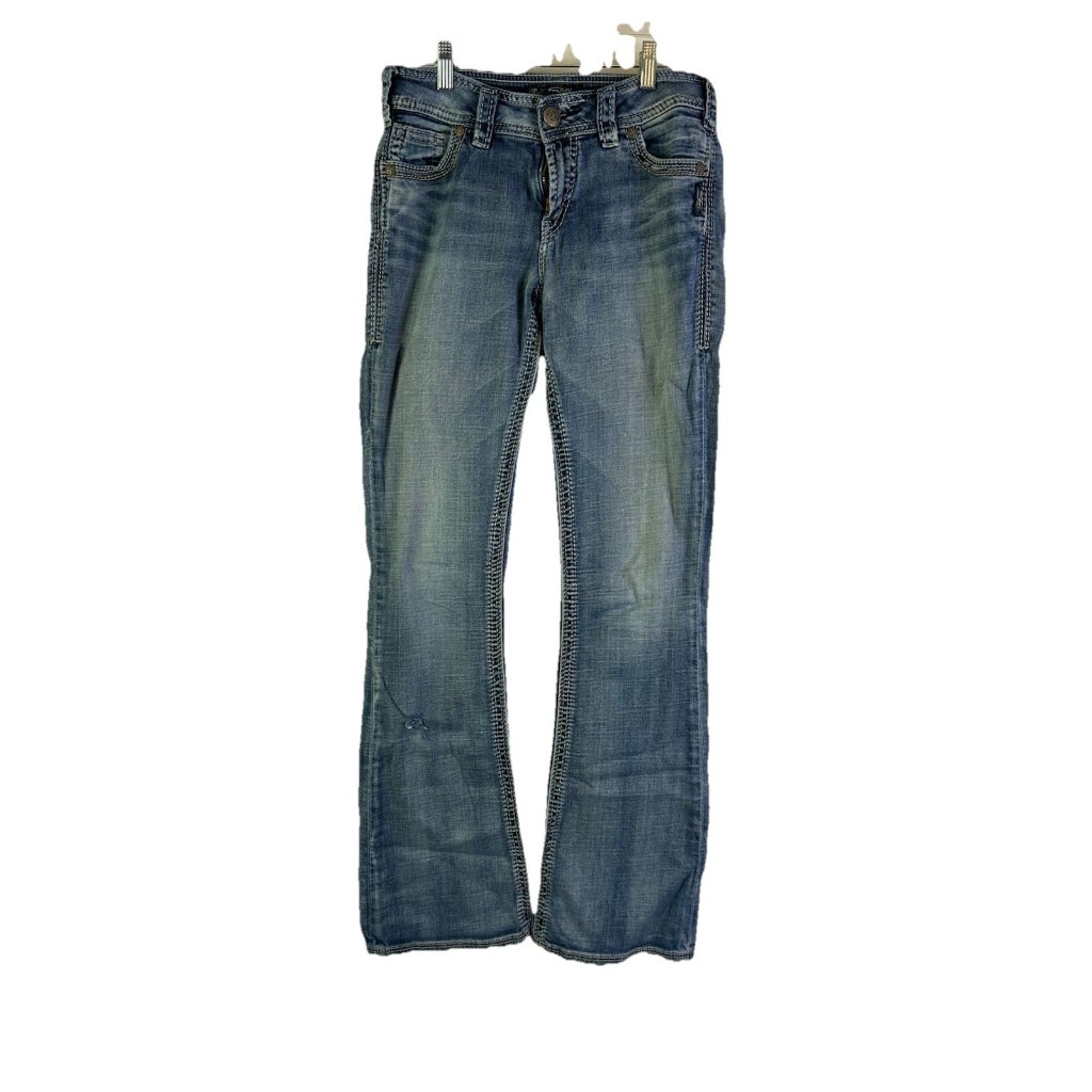 Silver Suki Flap Thich Stitched Bootcut Denim Blue Jeans Womens 29